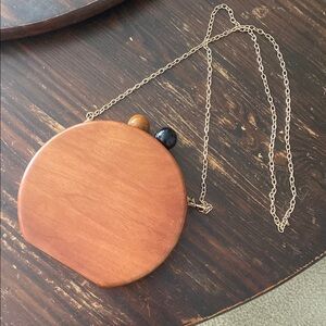 Wooden Round Purse with Chain
